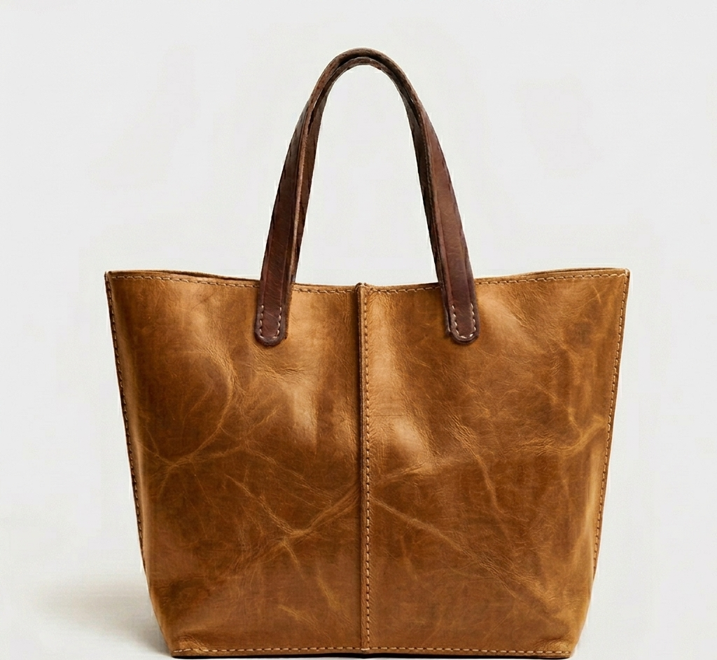 Tobacco Leather Tote Bag Handmade | Moroccan Pull-Up Distressed Shoulder Bag | Large Everyday Work Tote Women | Two Tone Tan Brown | Gift for Her
