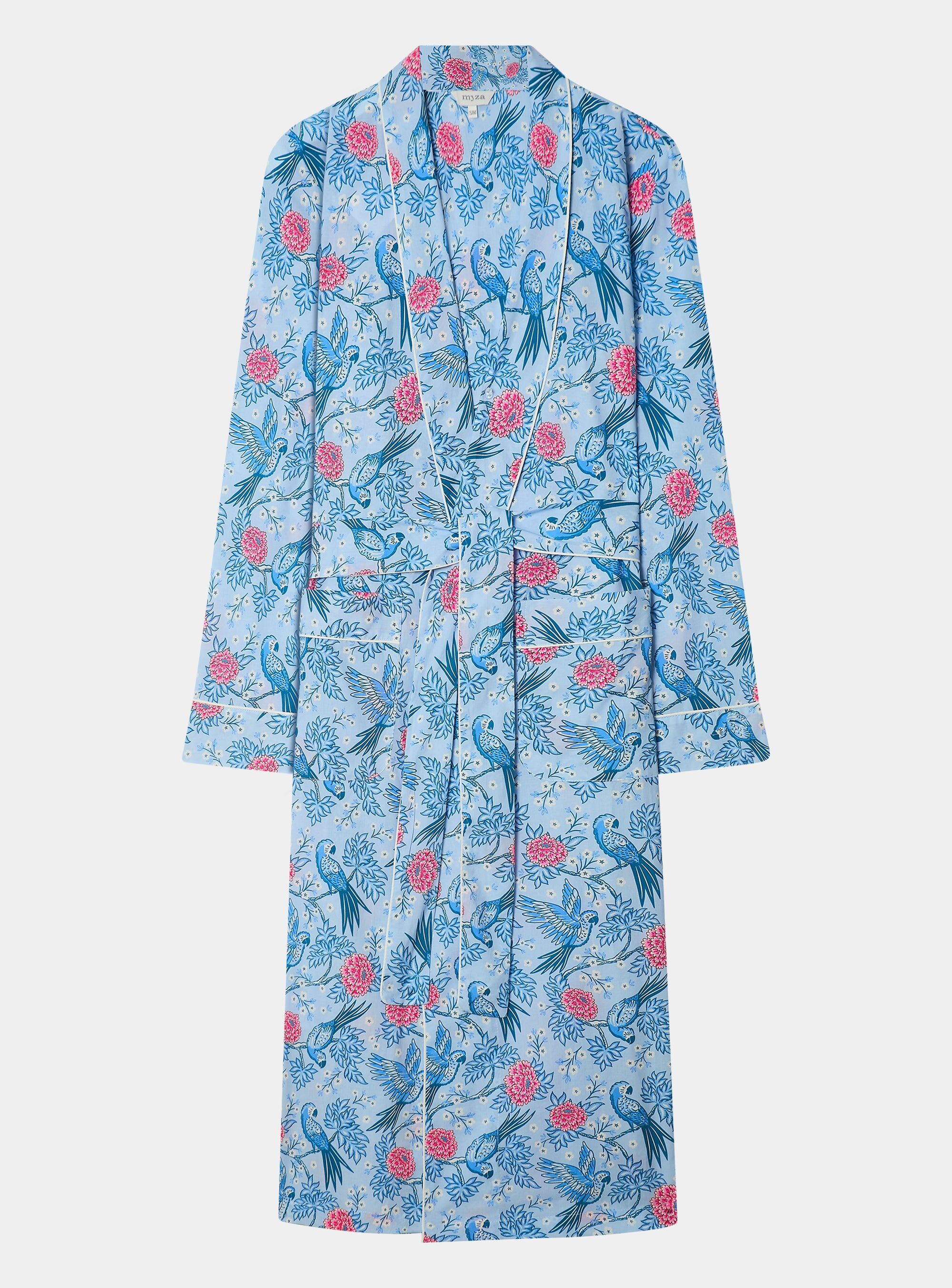 Blue Parrots Cotton Robe