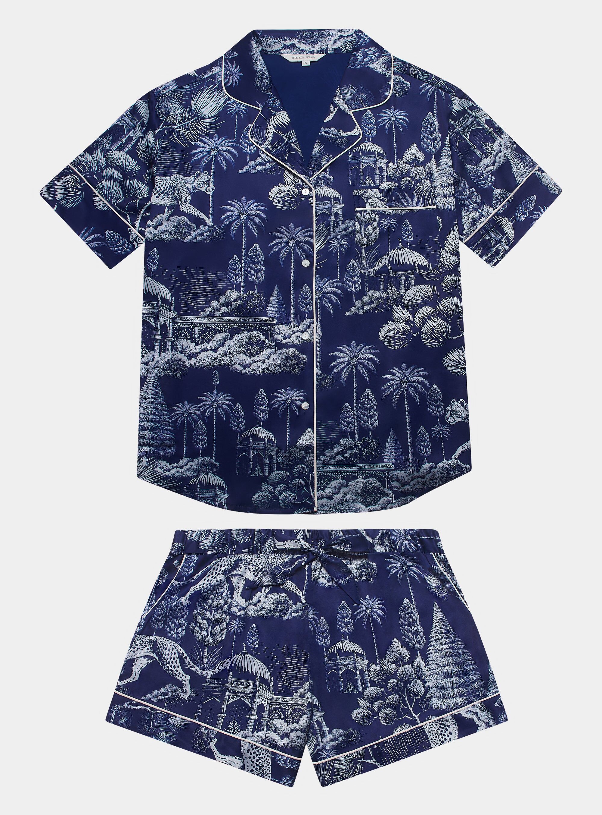 Completo pigiama corto da donna in raso Midnight Jungle