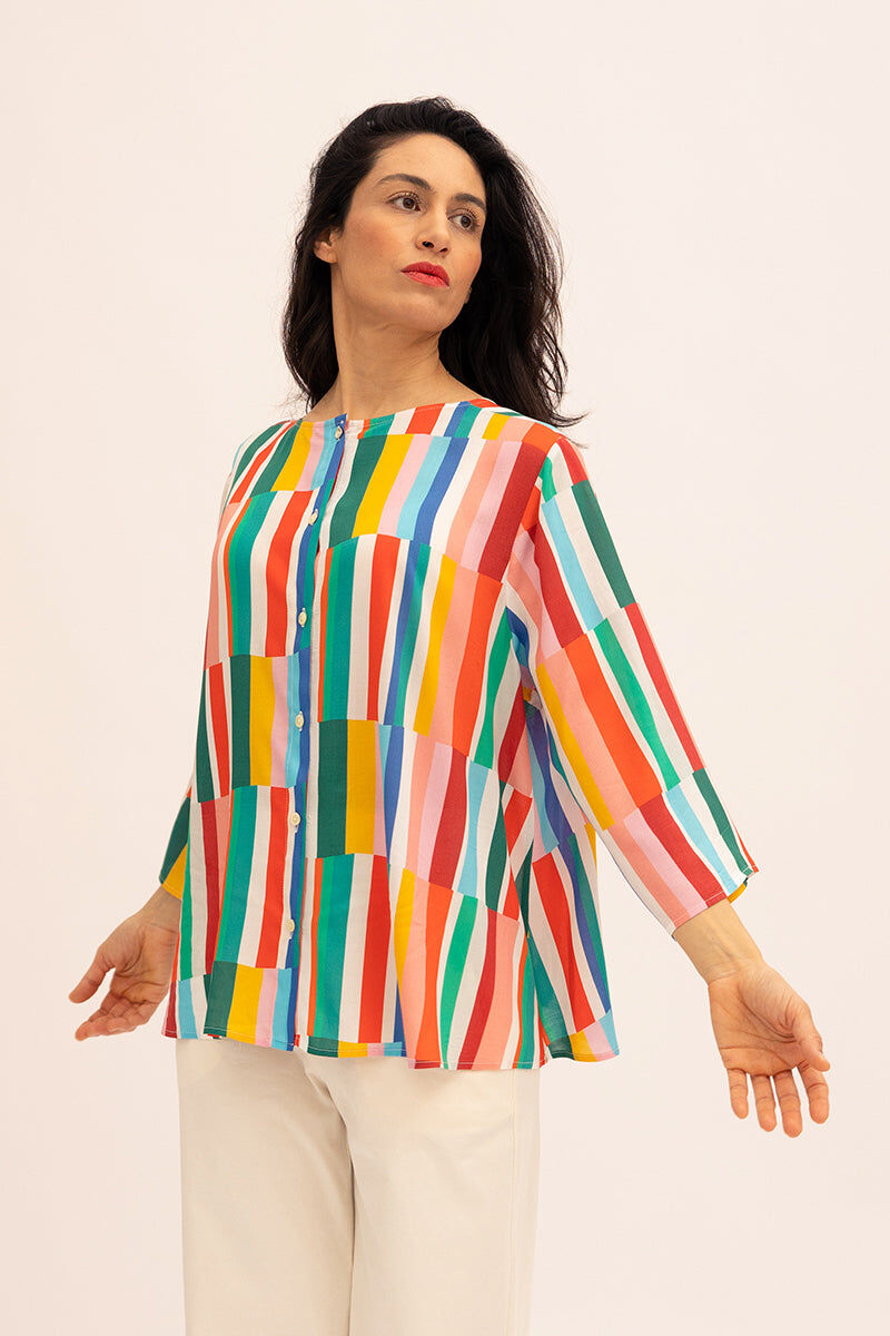 Dolo Stripes French Sleeve Printed Shirt
