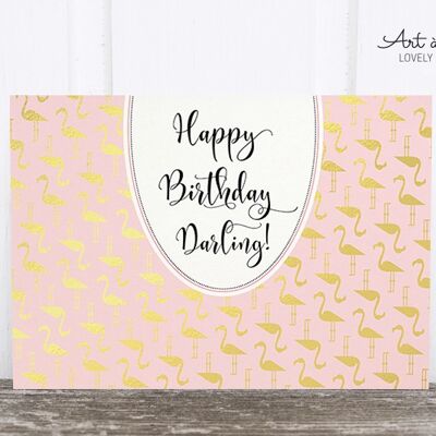 Wood pulp postcard: Happy Birthday, Flamingo M