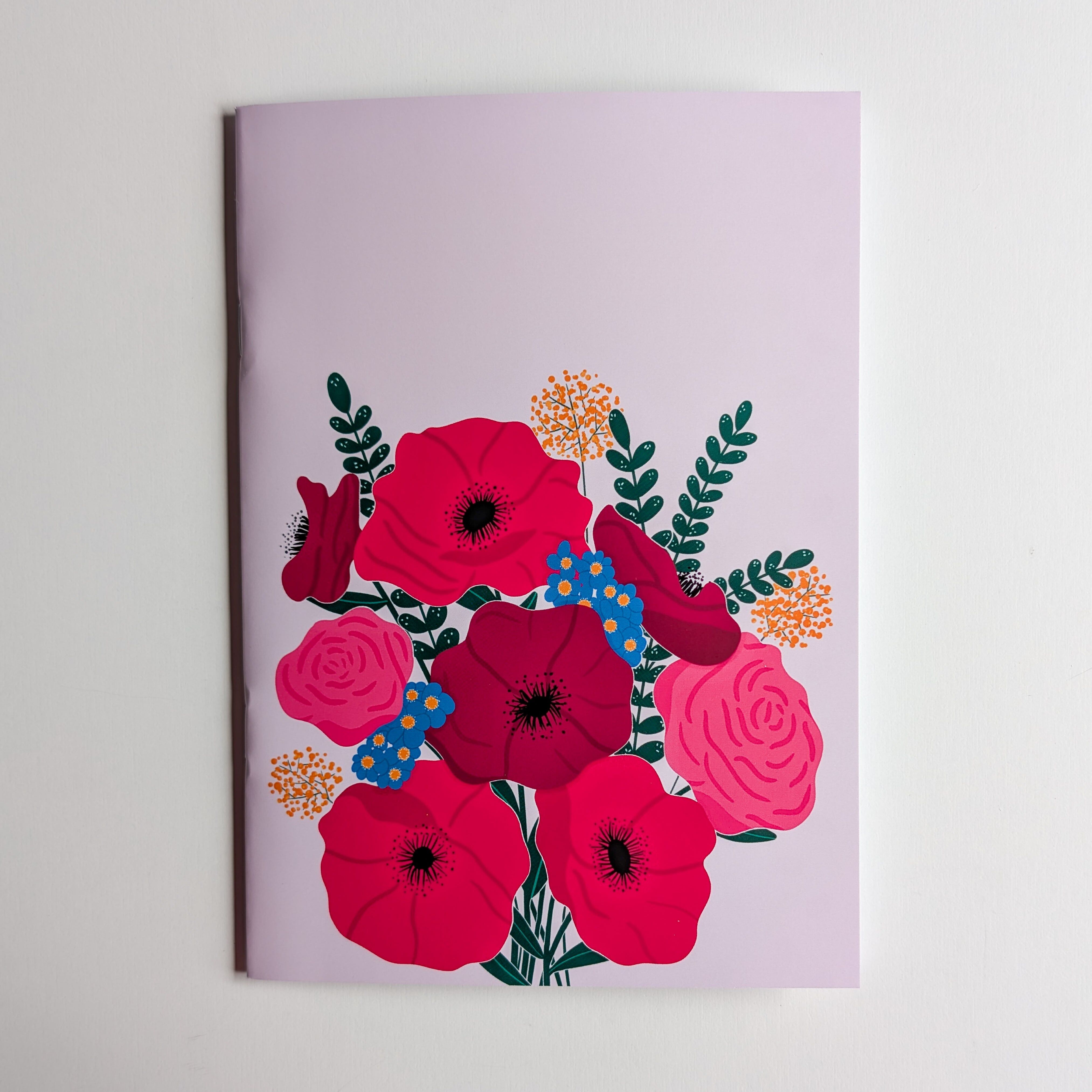 A5 Notizbuch - Geheftet - Anemonen & Rosen