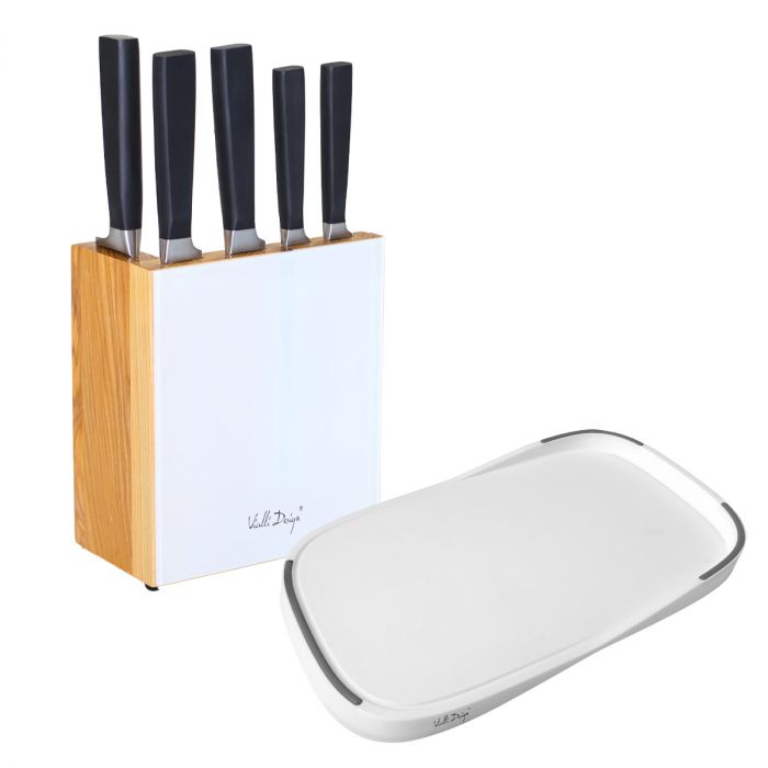 Set of 5 knives in FINO block with board Livio white 0466