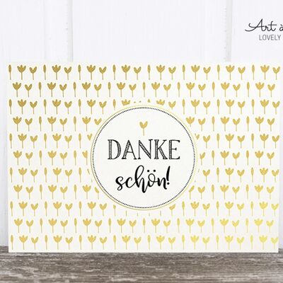 Holzschliff-Postkarte: Danke, Tulpen gold M