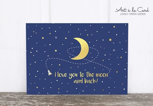 Holzschliff-Postkarte: I love you to the moon M