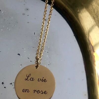 Collar de una medalla "La vie en rose" - Oro - Clásico estándar (45cm)