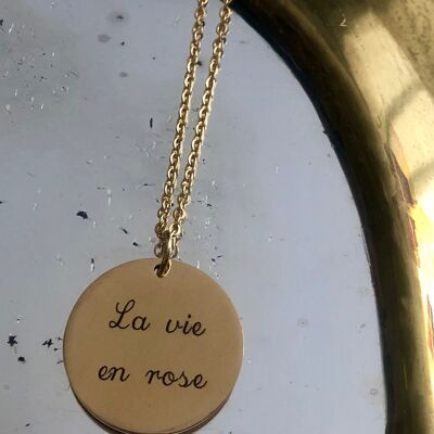 Collier une Médaille "La vie en rose" - Doré - Standard classique (45cm)