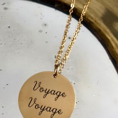 Collier une Médaille "Voyage Voyage" - Doré - Standard classique(45cm)