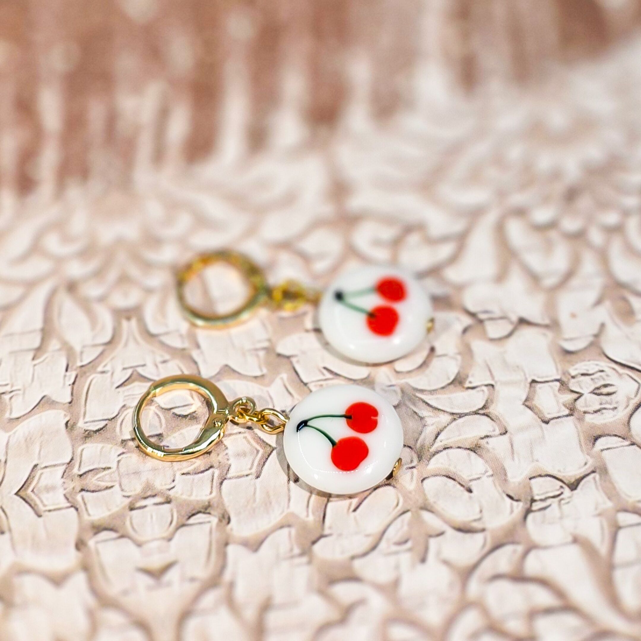 Bohemian chic gold cherry pendant sleeper earrings - Mother's Day Gift for Mom - Christmas Gift for Teacher