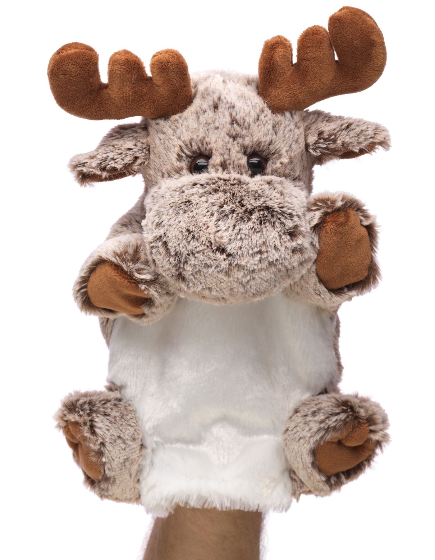 Handpuppe Elch (braun-meliert) - 28 cm (Höhe) - Keywords: Waldtier, Hirsch, Reh, Plüsch, Plüschtier, Stofftier, Kuscheltier