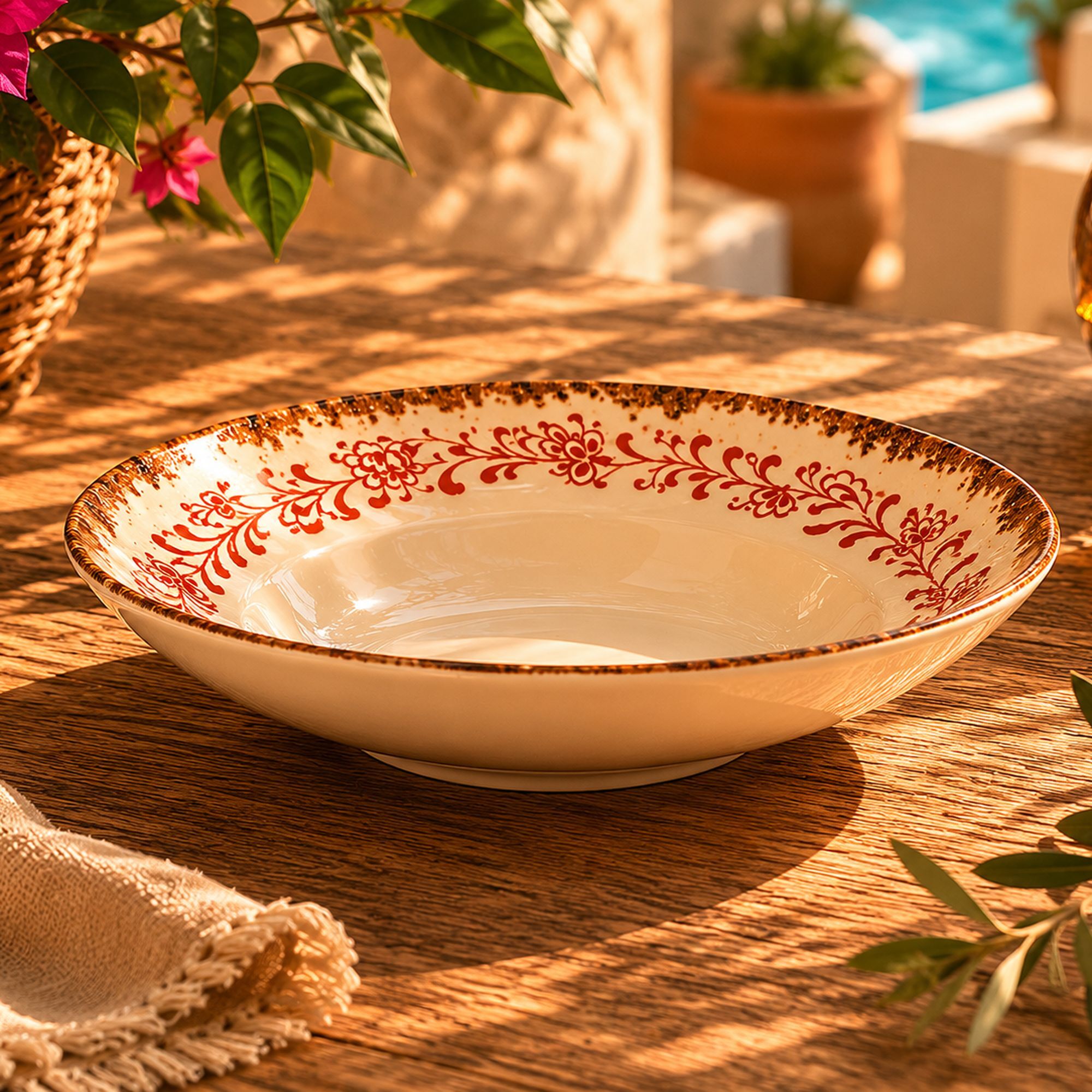 21cm deep plate in red porcelain PALAZZO