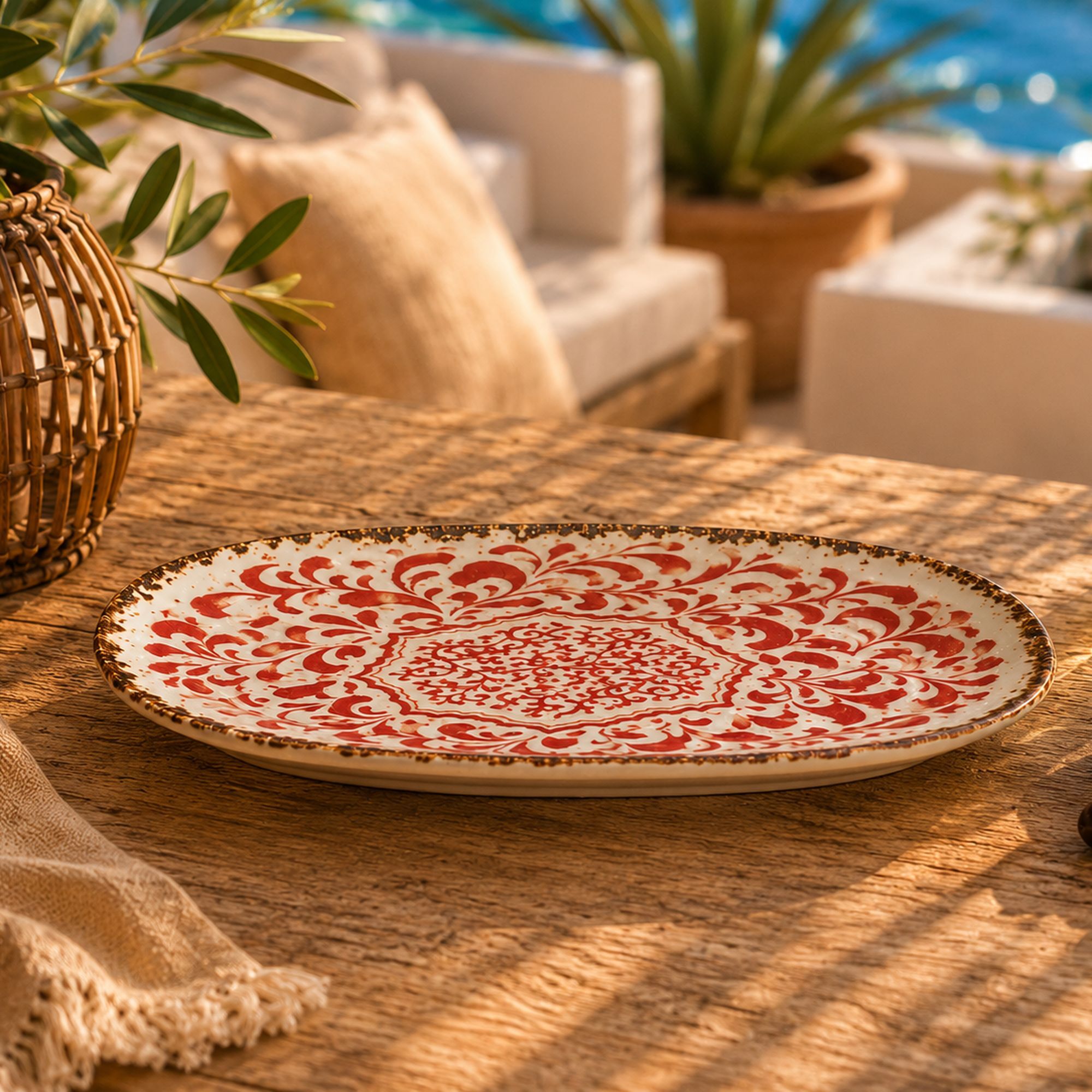 Oval plate 23.5x13.5cm in red porcelain PALAZZO