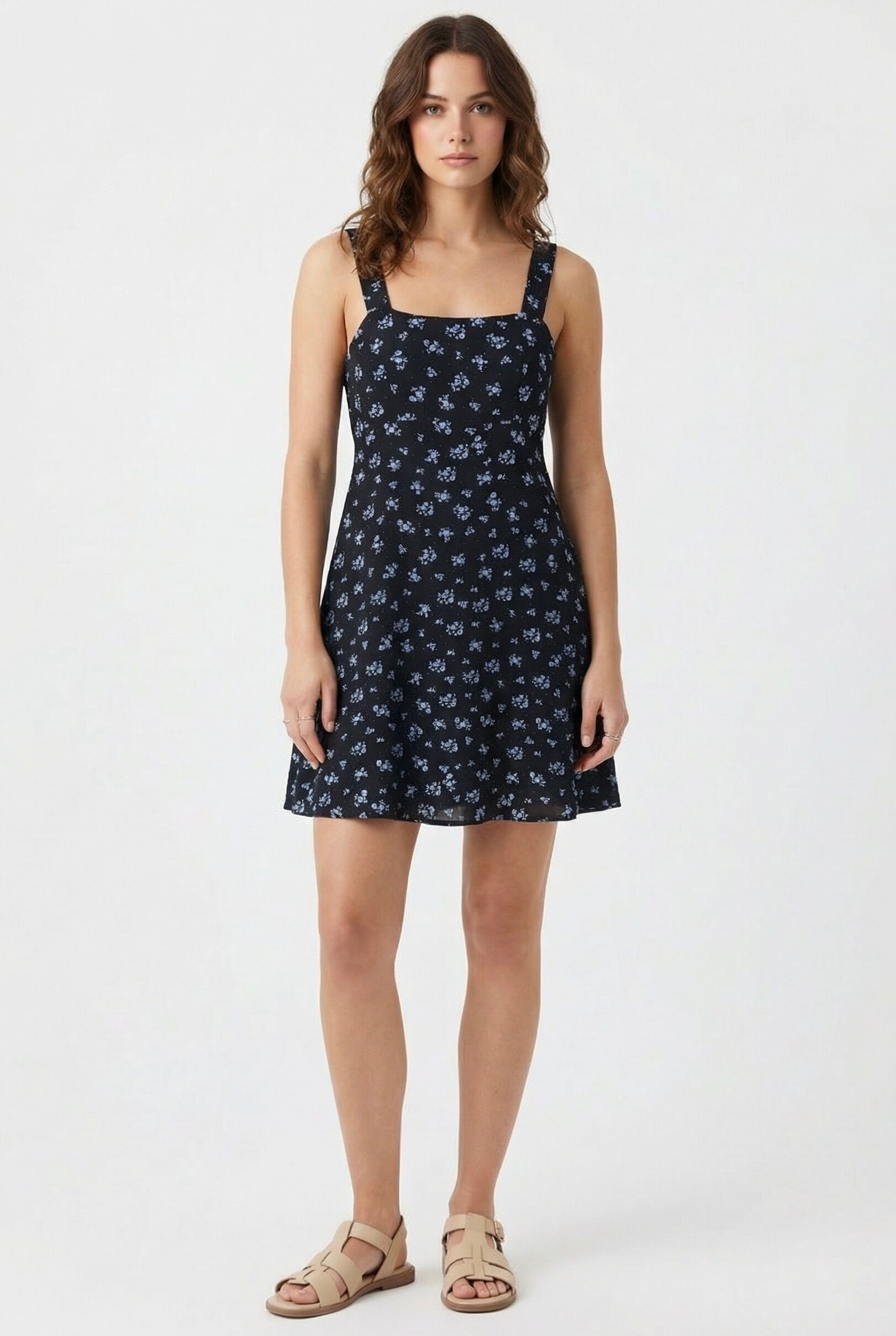 CINDYA - Short Floral Dress with Open Back and Bow