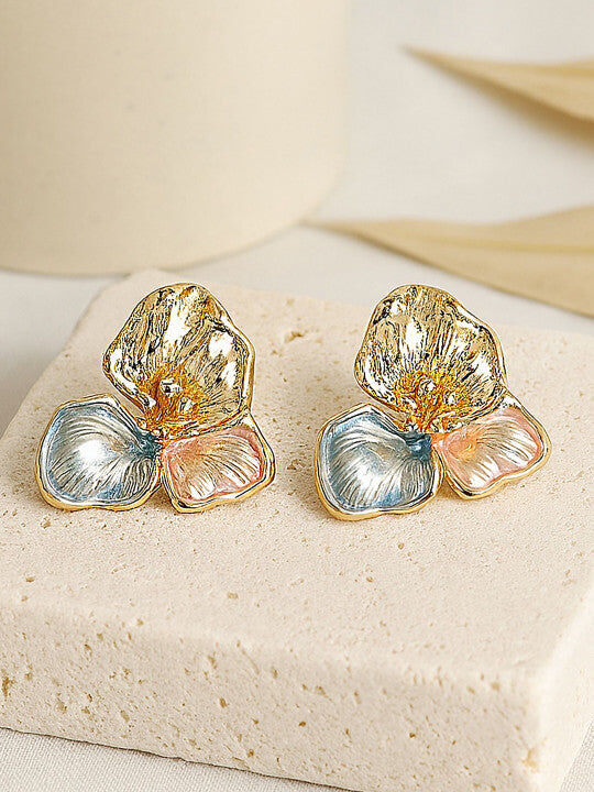 Decorative Ear Studs – Gold-Toned, Multi-Color Floral, Post-Back – Pack of 1 Pair