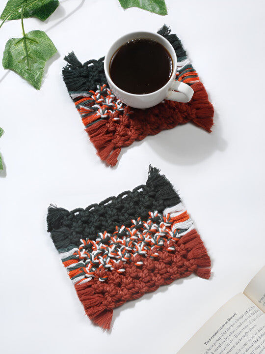Black and Rust Braided Coasters – Textured Cotton – 2-Piece Set