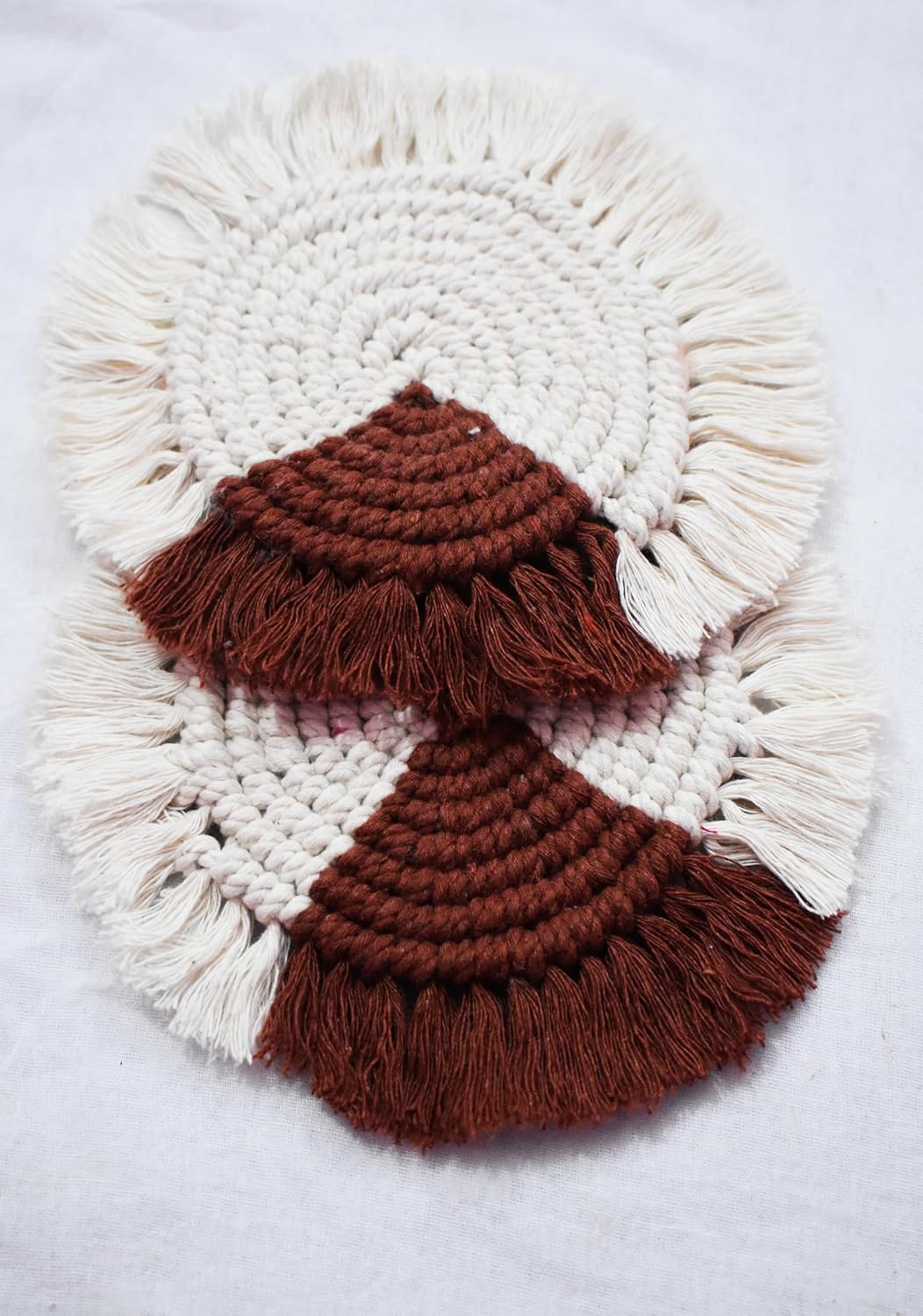 Macrame Coaster Set – Handwoven Cotton – Round 6" Diameter, Set of 2
