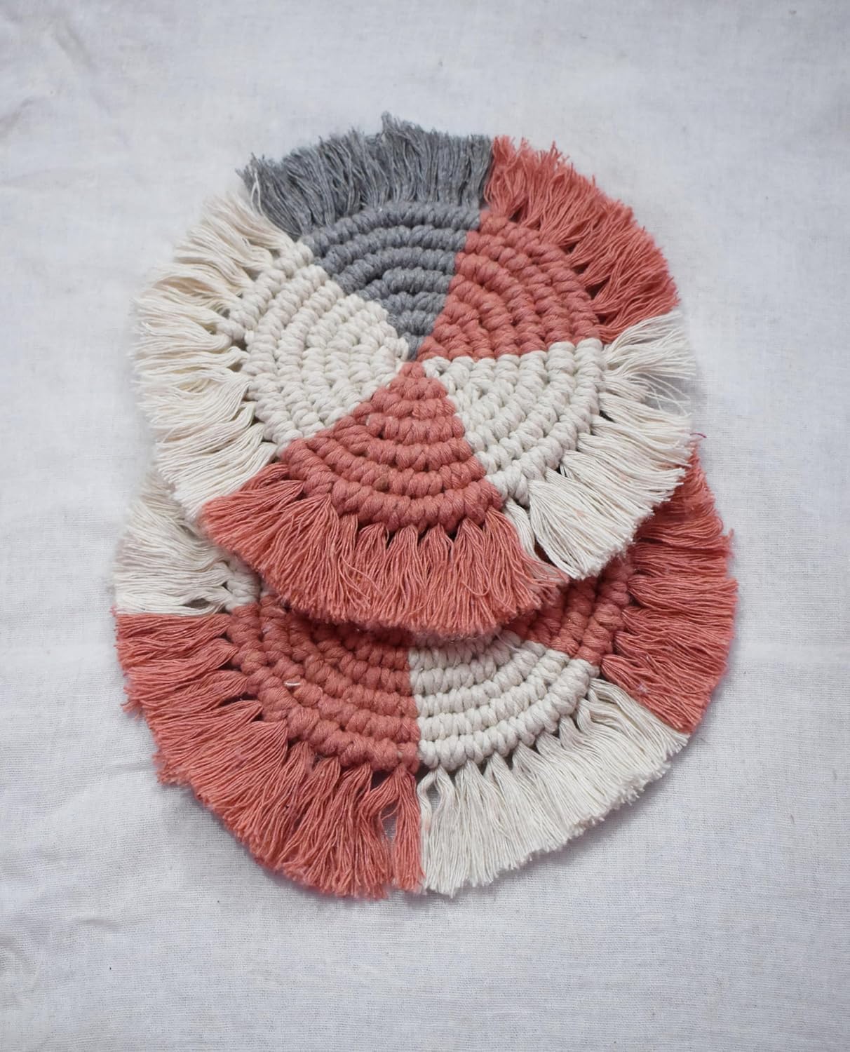 Beige Rust Macrame Handwoven Cotton Coaster Set – 6" Diameter, 2-Pack