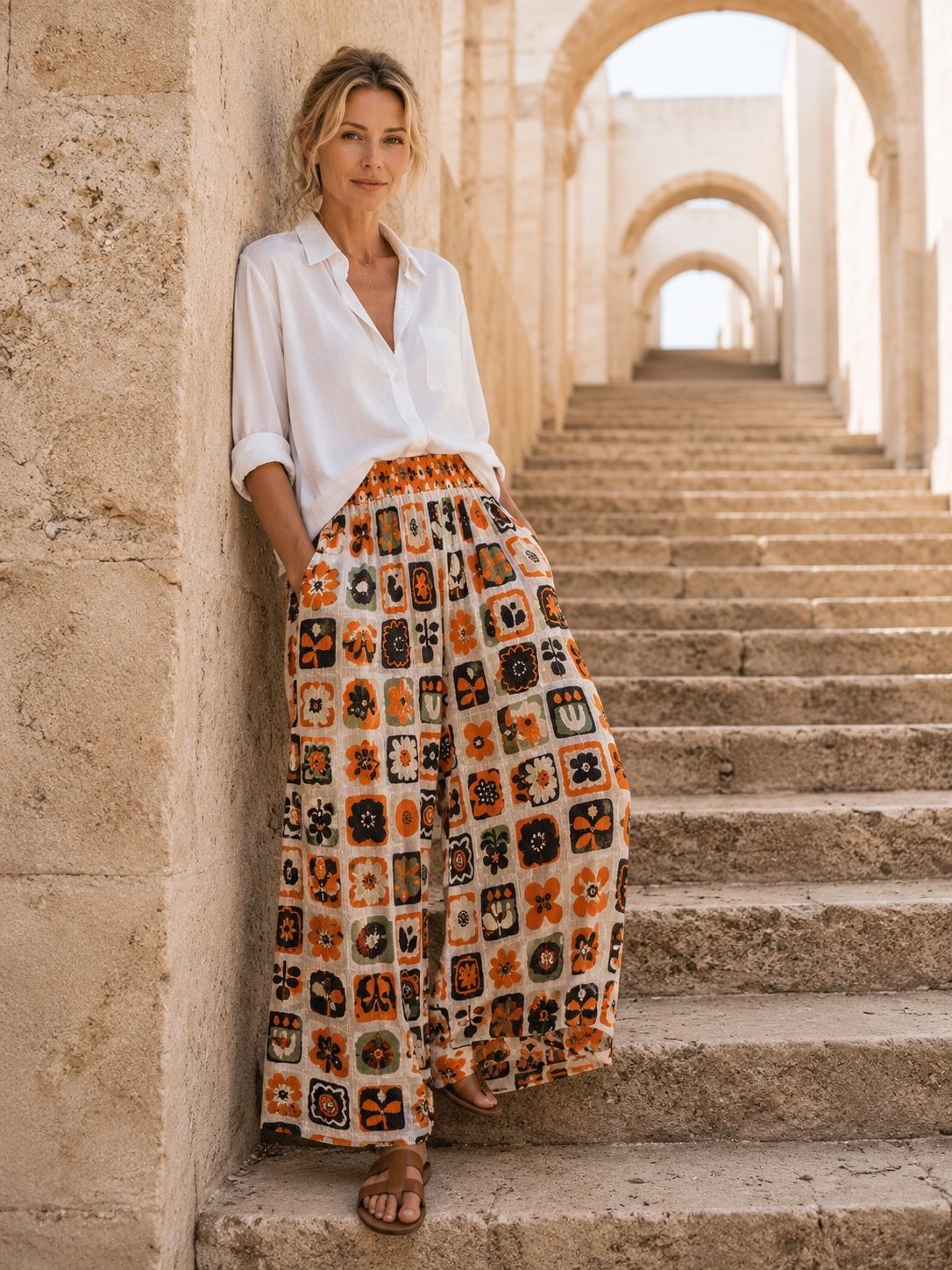 Straight-leg trousers with pockets in dobby cotton - Bohemian