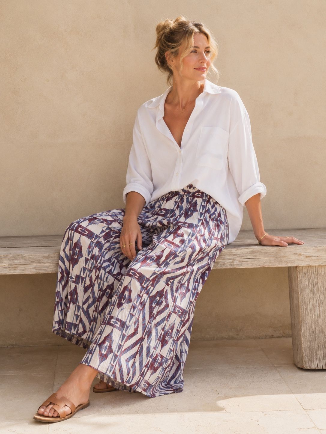 Straight-leg trousers with pockets in dobby cotton - Bohemian
