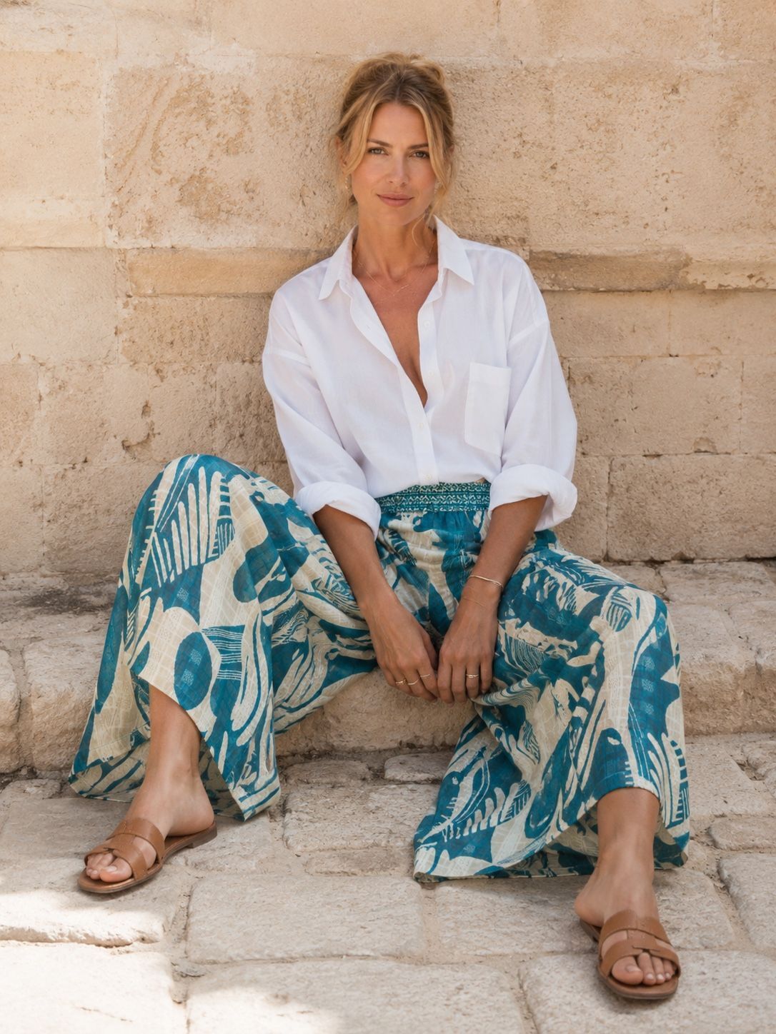 Straight-leg trousers with pockets in dobby cotton - Bohemian