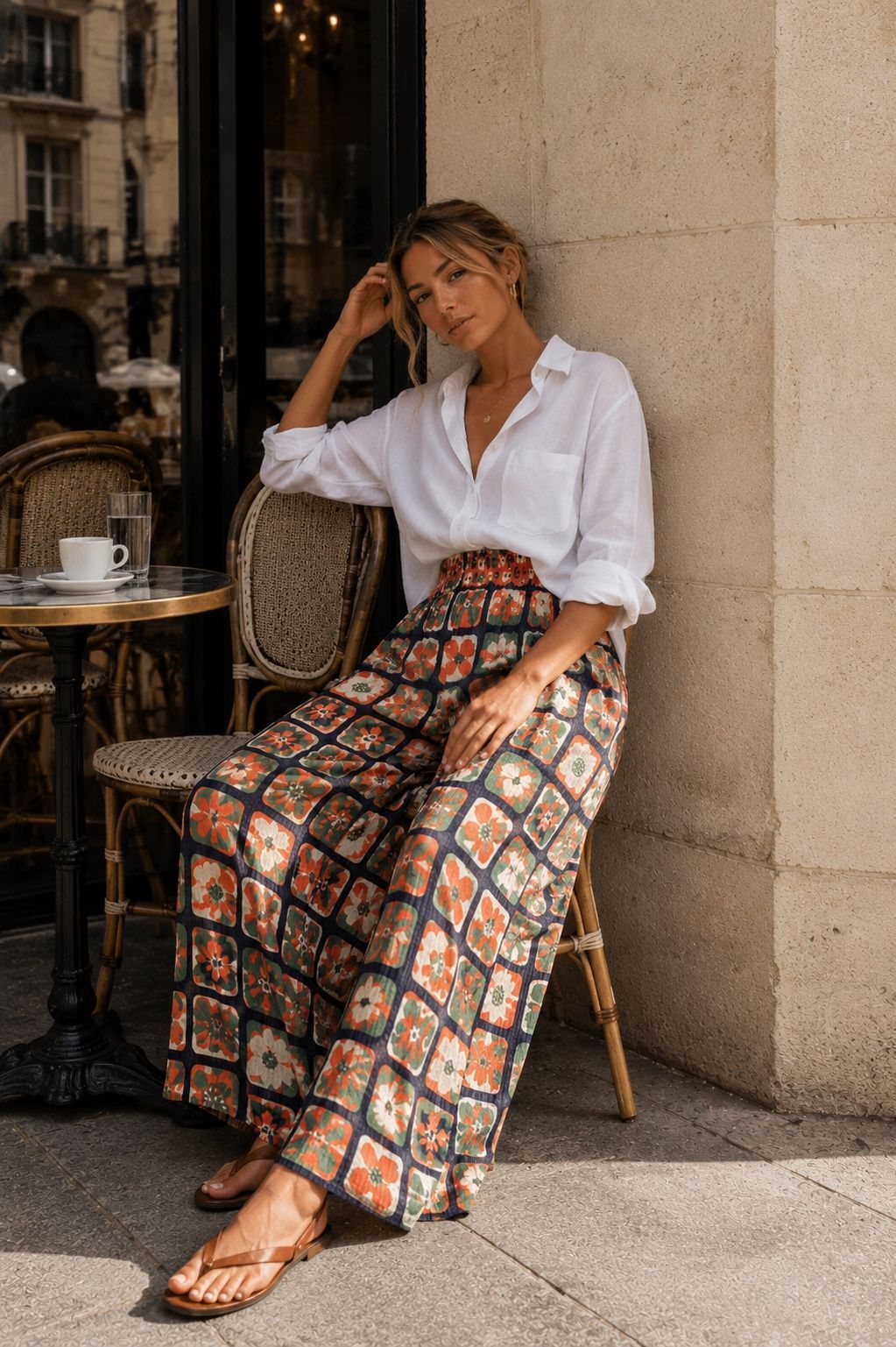 Straight-leg trousers with pockets in dobby cotton - Bohemian