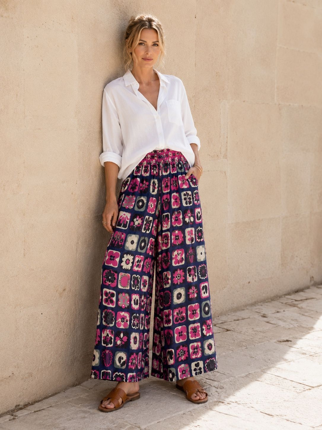 Straight-leg trousers with pockets in dobby cotton - Bohemian
