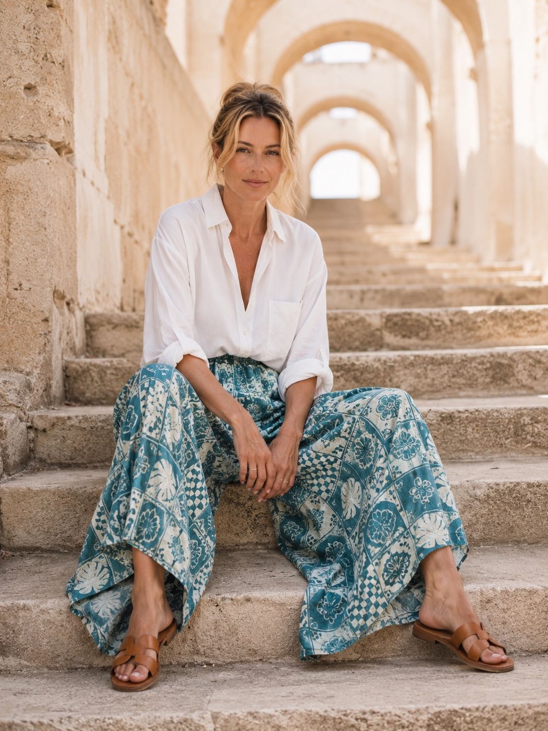 Straight-leg trousers with pockets in dobby cotton - Bohemian