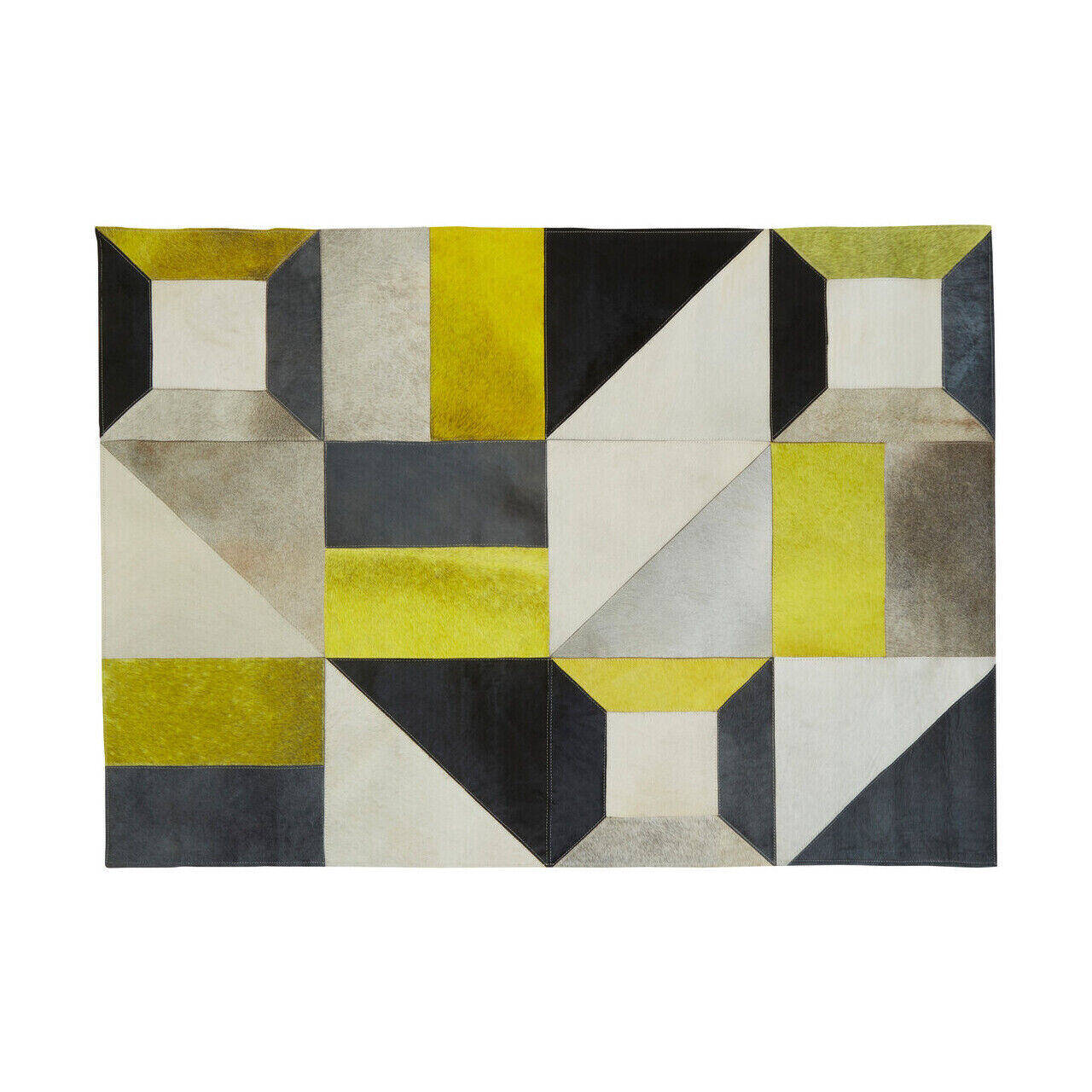 Bosie Safira Kleiner abstrakter Patchwork-Teppich aus Haaren auf Leder