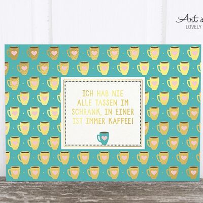 Holzschliff-Postkarte: Nie alle Tassen im Schrank M