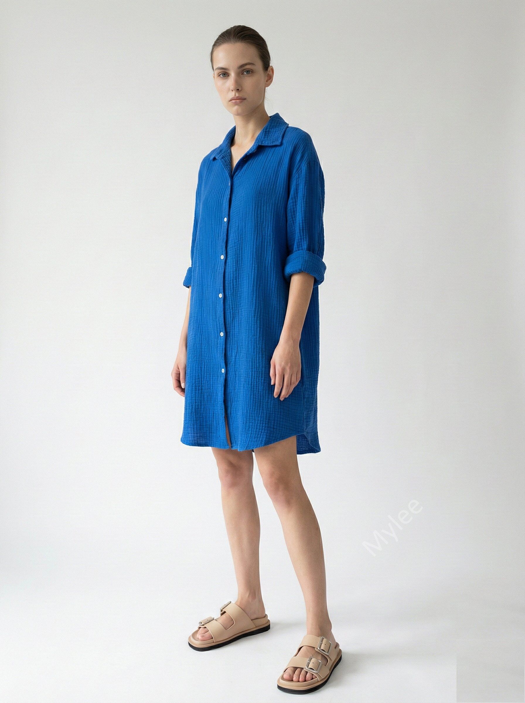 Cotton gauze shirt dress