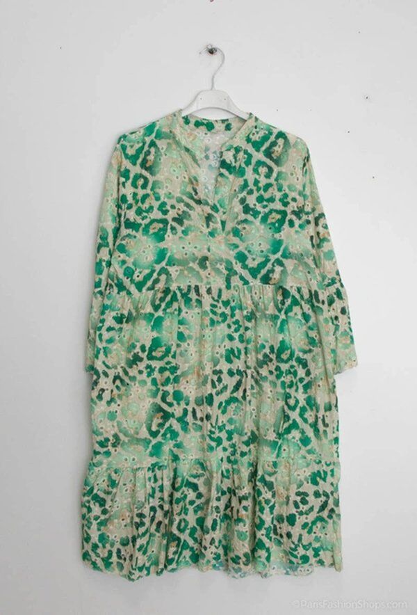 Printed dress with eyelet embroidery