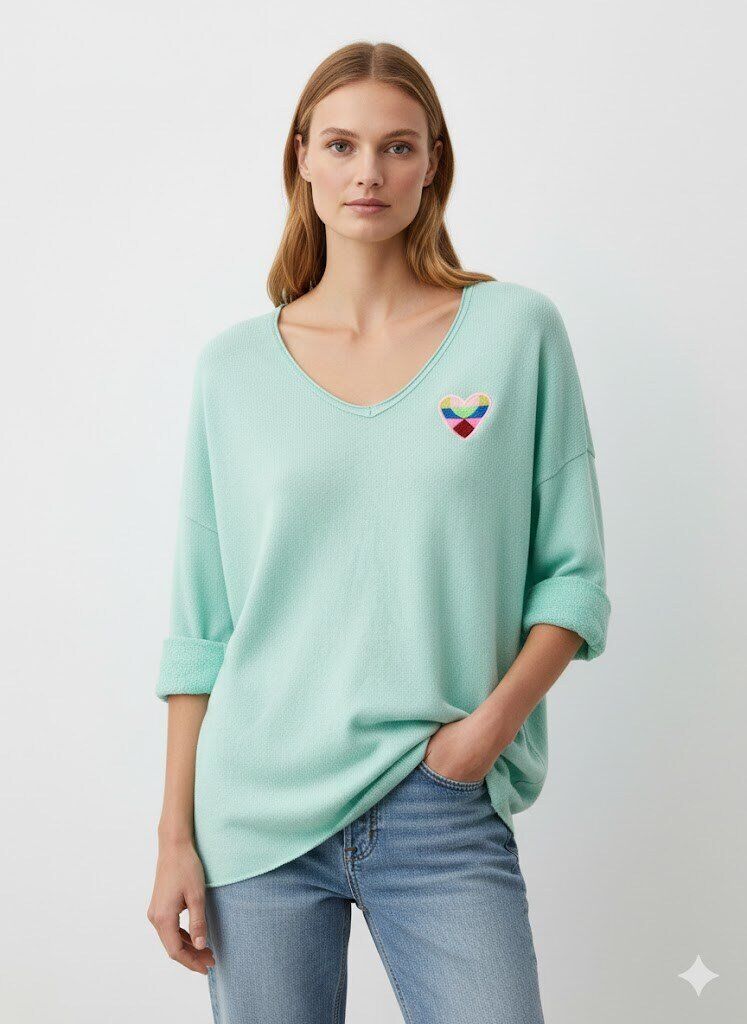 Multicolor heart embroidered sweatshirt
