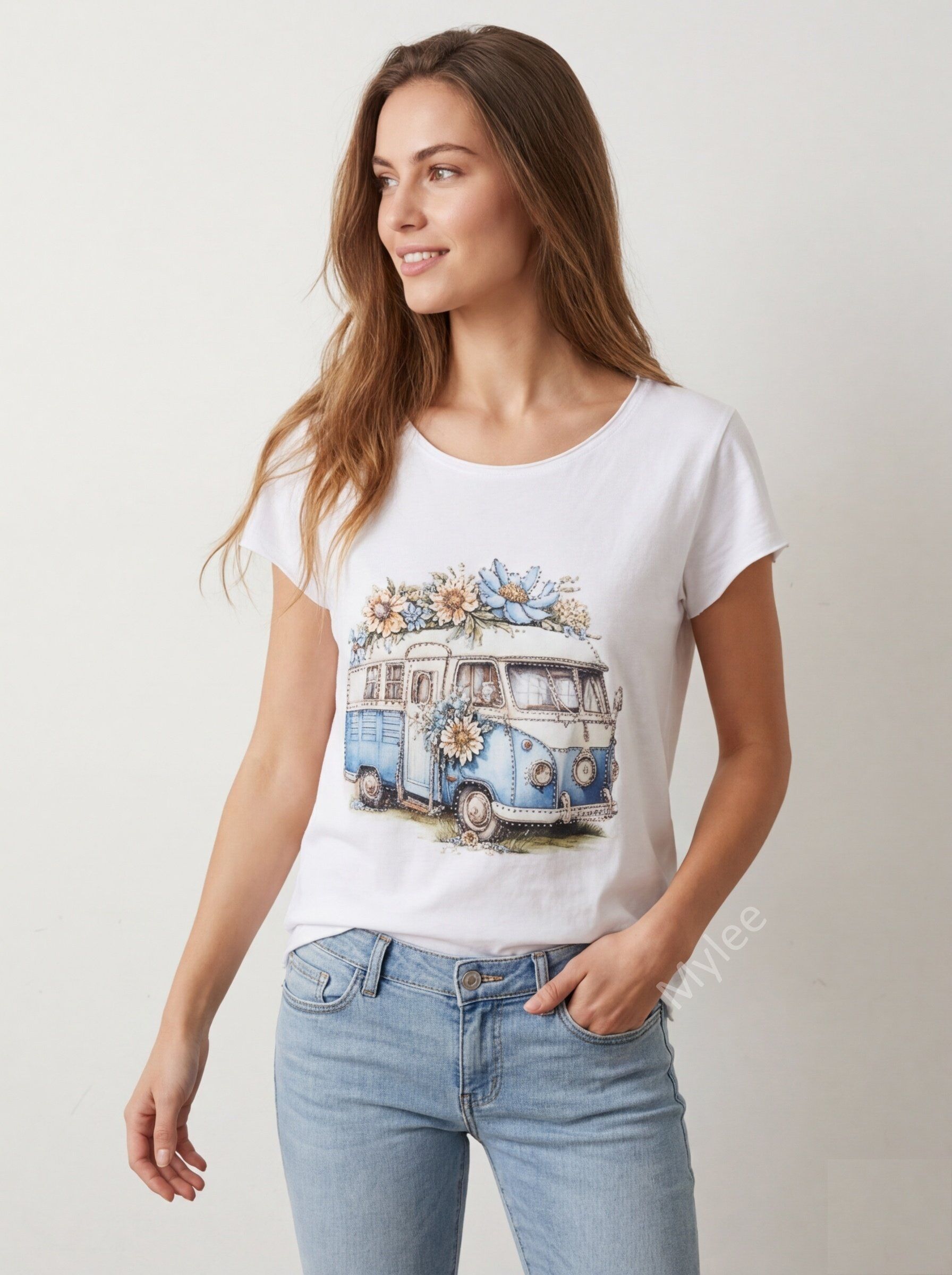 White Van T-shirt with Flowers