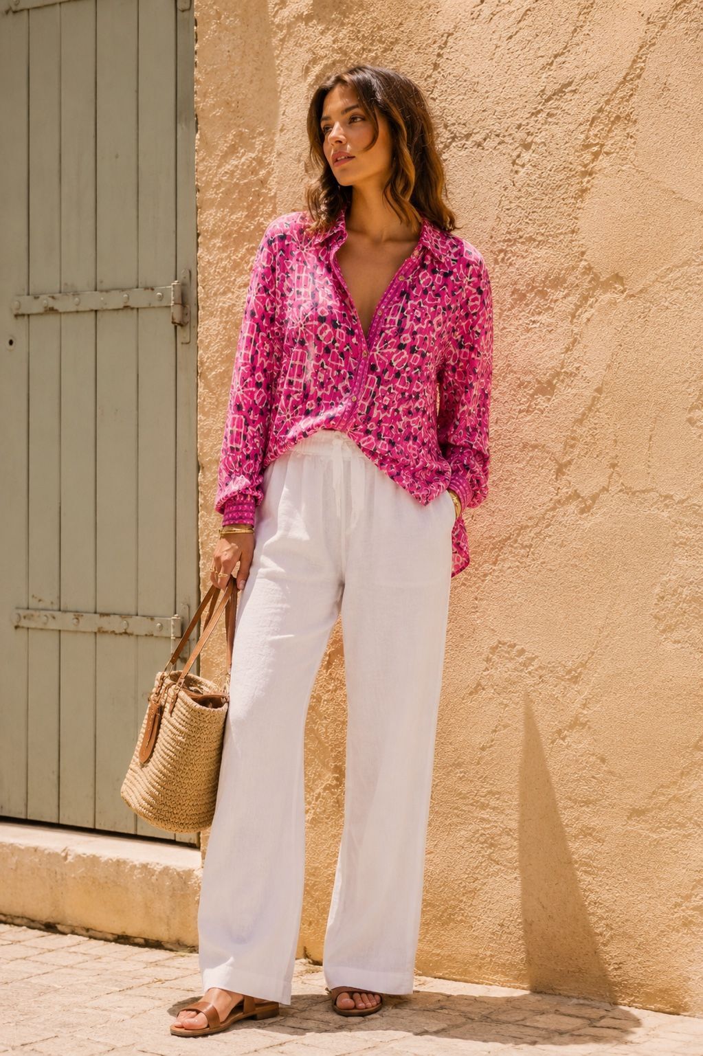 Long bohemian shirt in printed cotton