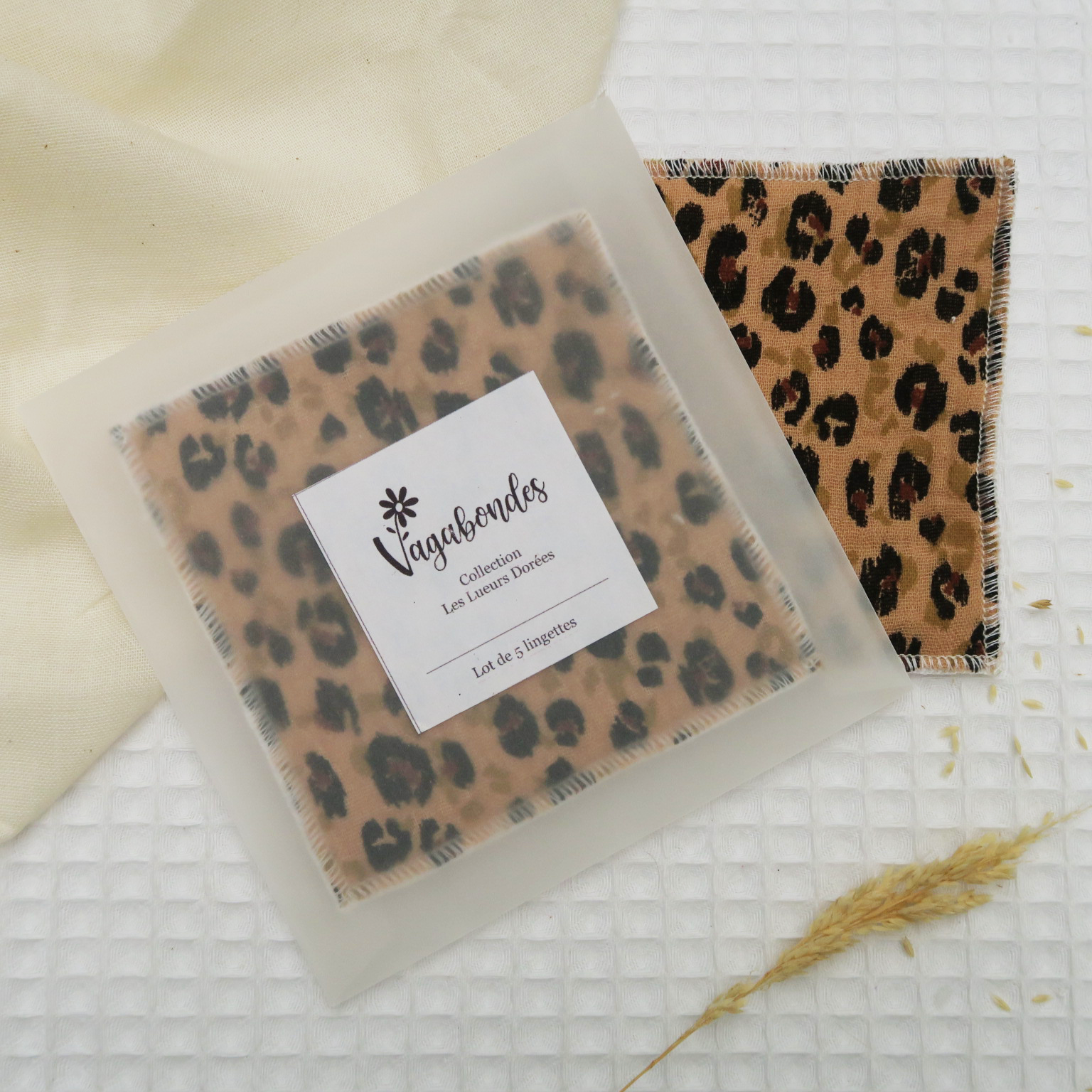Set of 5 washable wipes 10 x 10 cm – LEOP - Golden Glows Collection