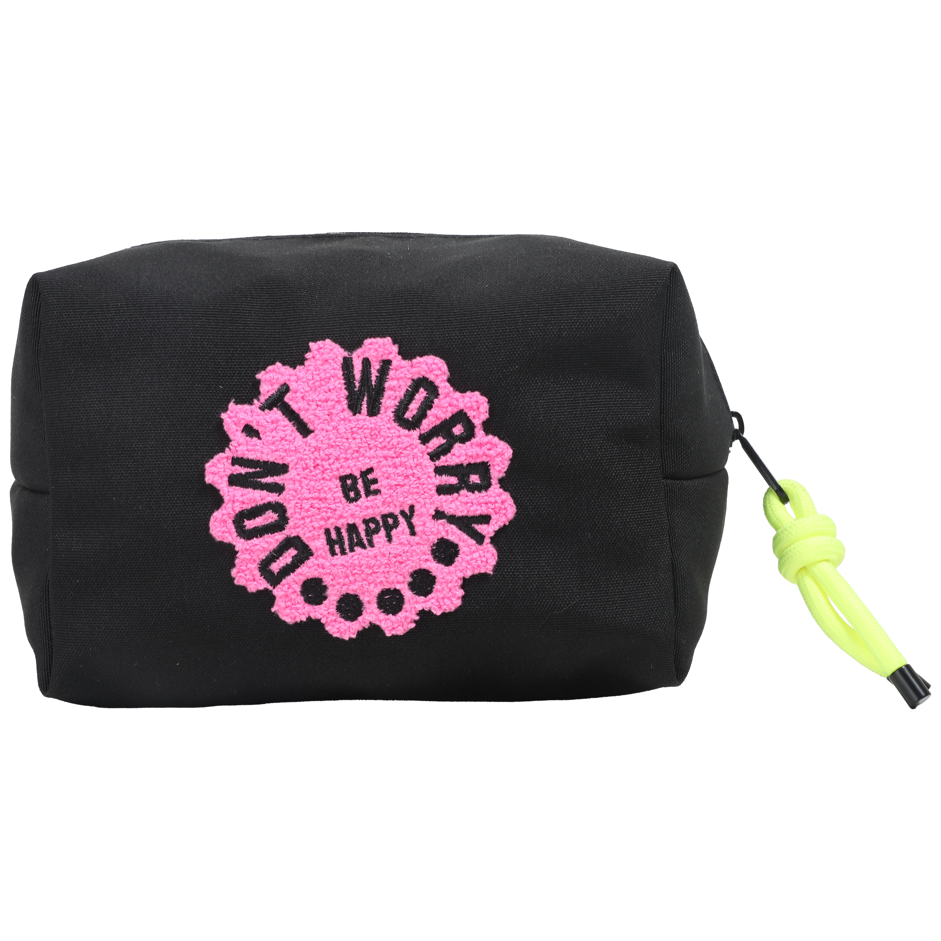 Black “Don’t Worry Be Happy” Kids Pouch– Cute School Pouch for Girls | Canvas Zipper Makeup & Stationery Bag