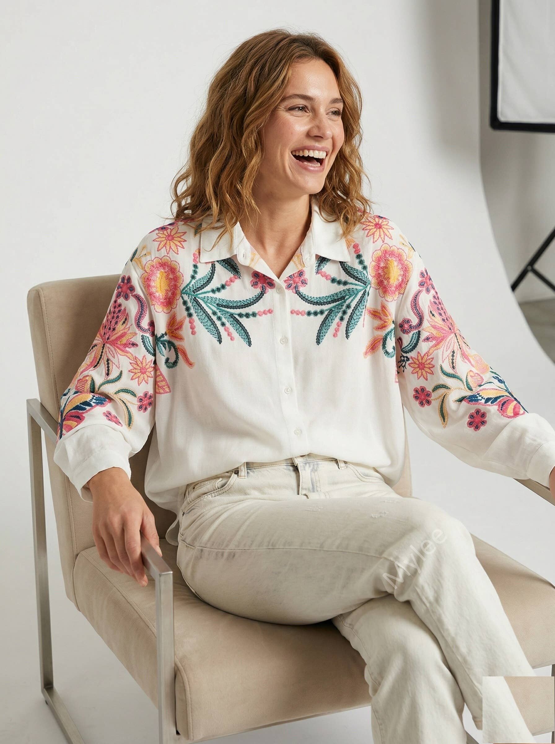 Flowy Shirt with Ethnic Floral Print