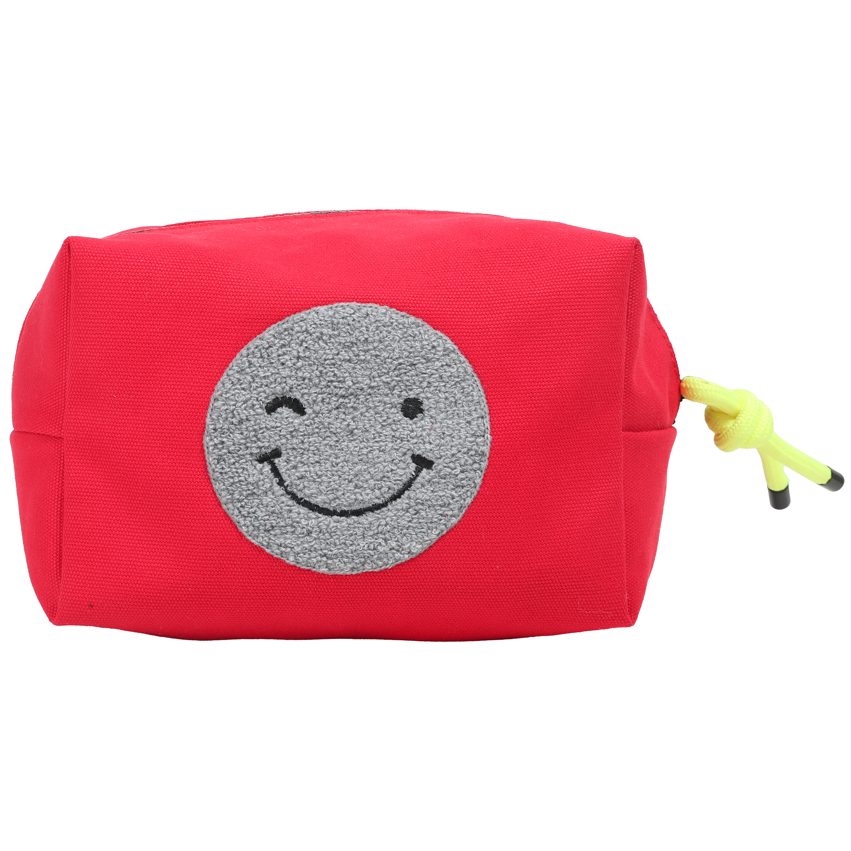Red Kids Pouch with Grey smile embroidery – Cool School Pouch for Boys & Girls | Canvas Zipper Travel & Stationery Bag