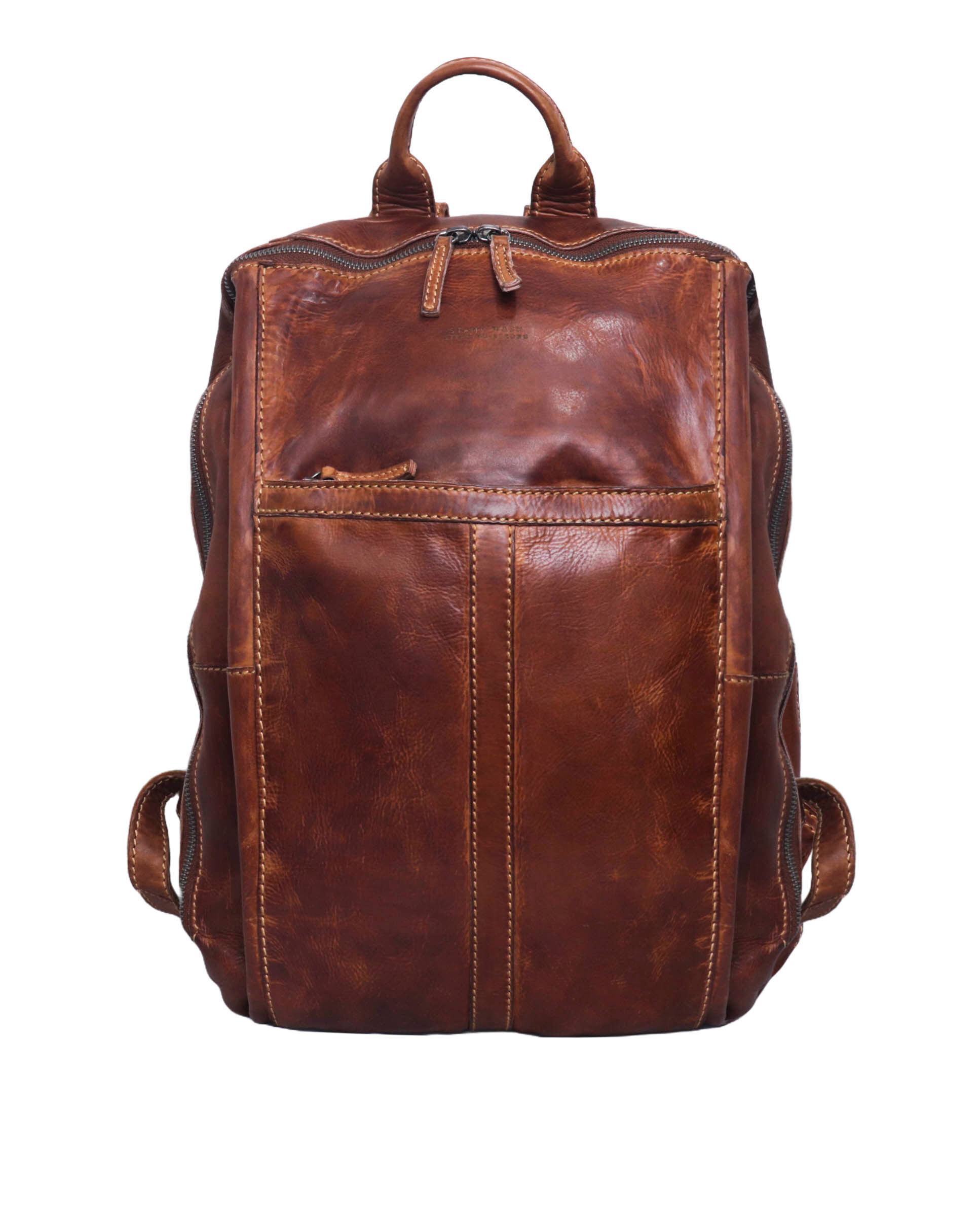 Large backpack in washed leather STAMP 128