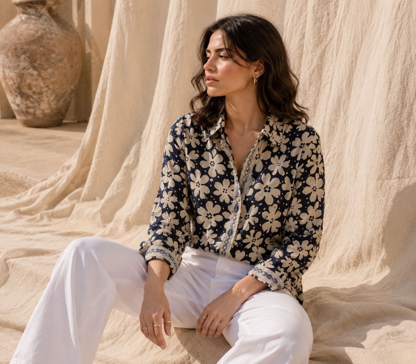 Long-sleeved printed cotton shirt