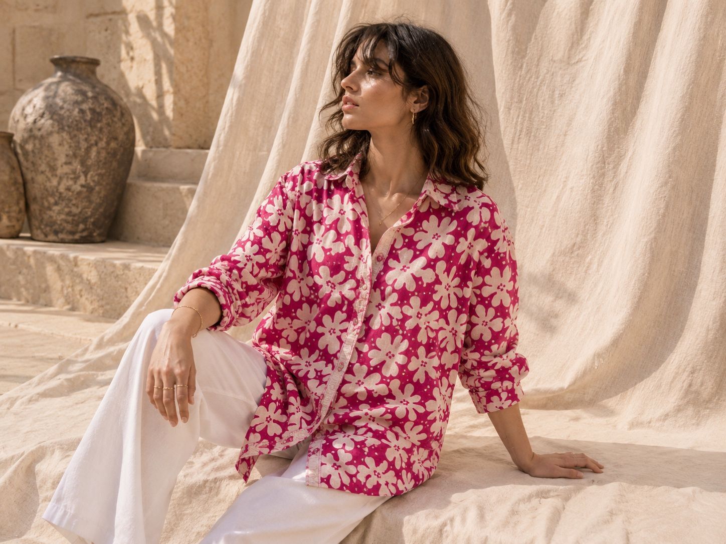 Long-sleeved printed cotton shirt