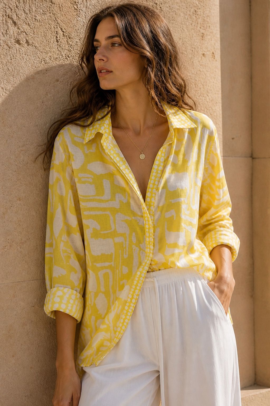 Flowy long-sleeved printed cotton shirt – Bohemian