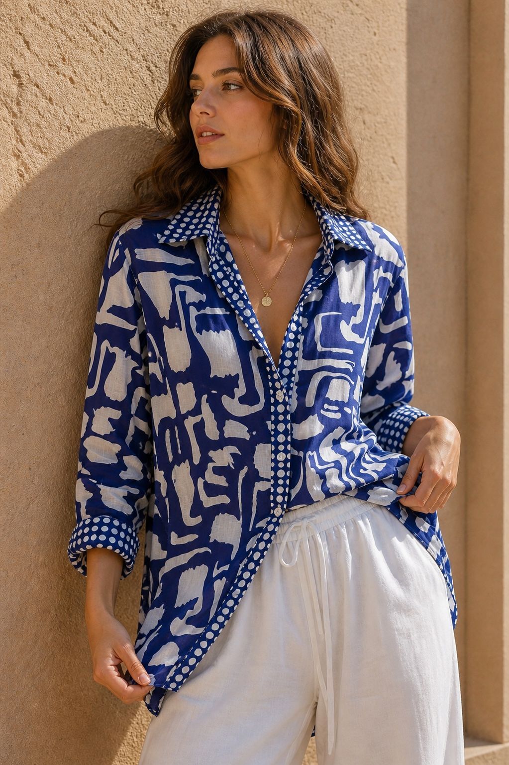 Flowy long-sleeved printed cotton shirt – Bohemian