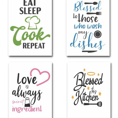 Kitchen Wall Art Funny 4pcs Cooking Posters Decorations Prints Unframed