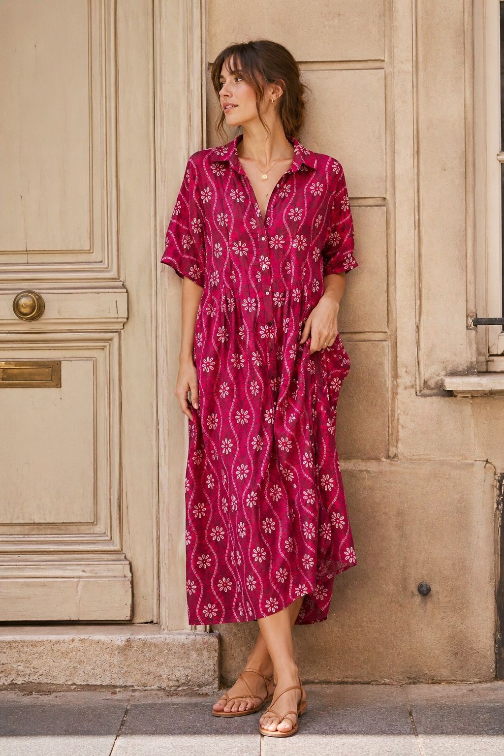 Long shirt dress in lightweight cotton with a bohemian chic print