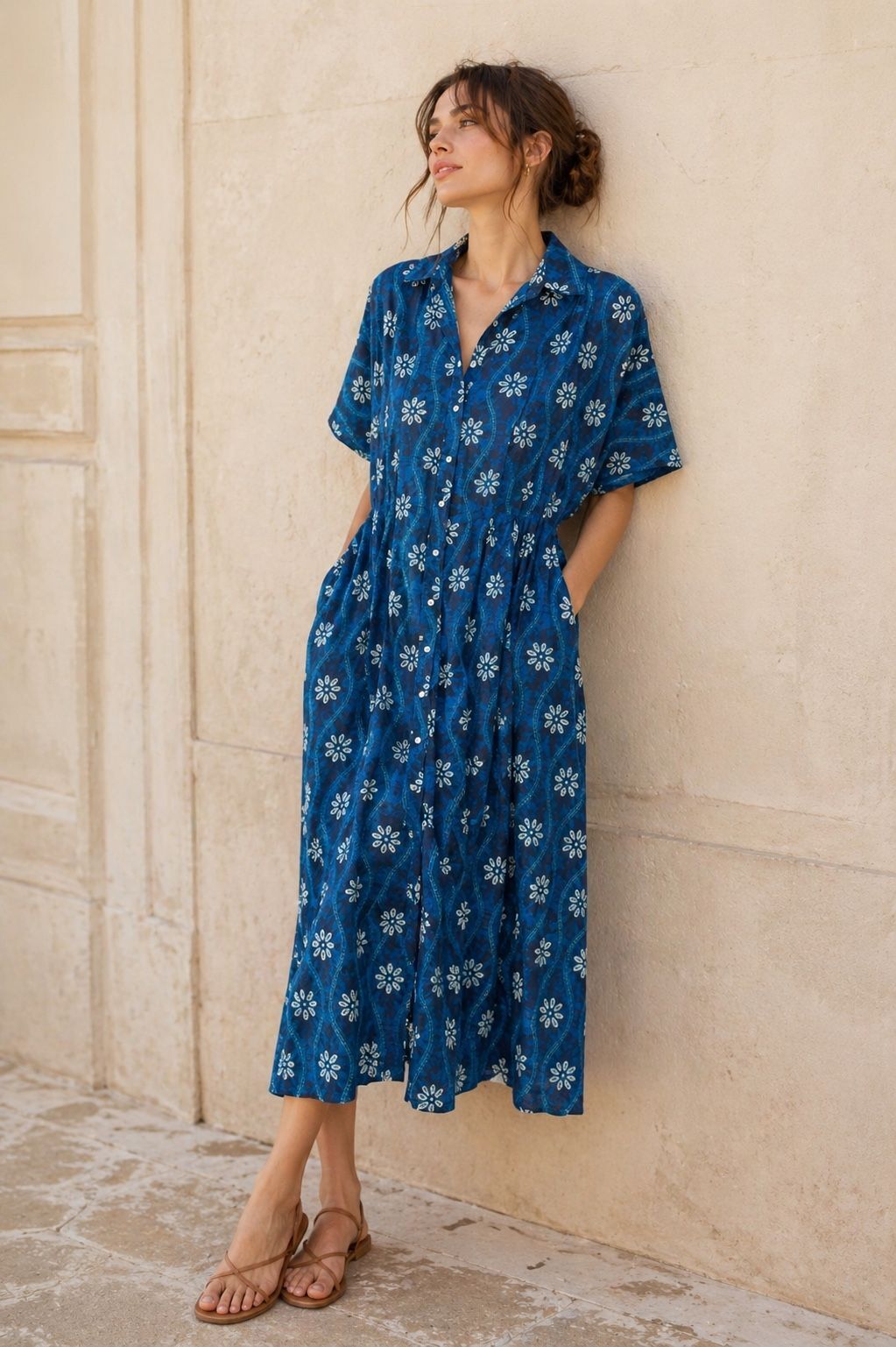 Long shirt dress in lightweight cotton with a bohemian chic print