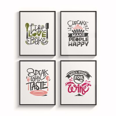 Kitchen Prints Framed Wall Decor for Kitchen Funny Cooking Quote Art Prints Framed