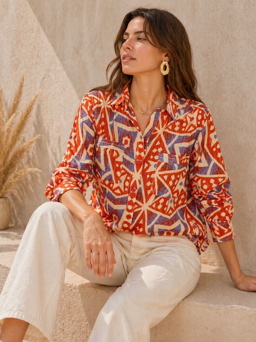 Bohemian short patterned cotton shirt