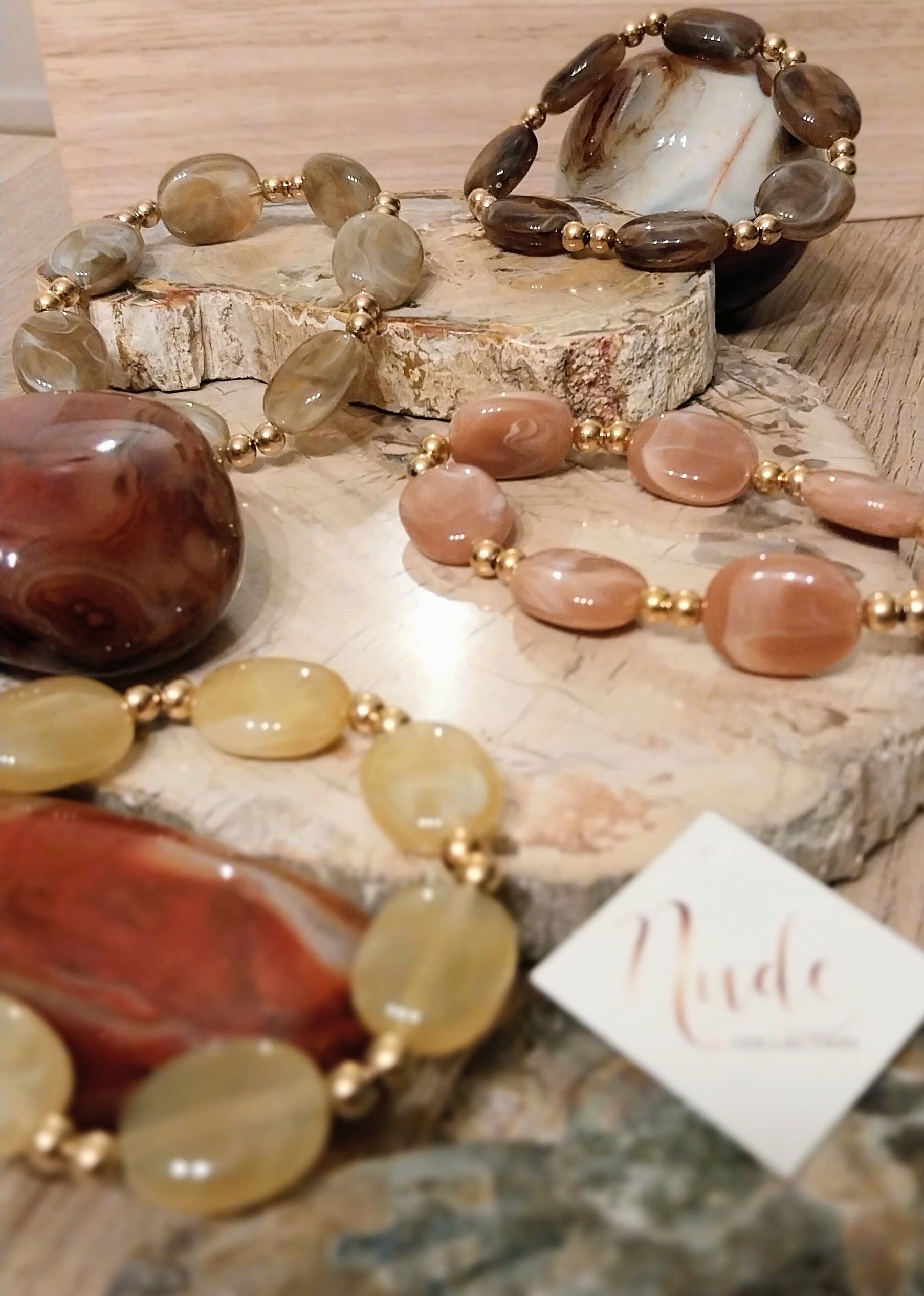 Assortment of stretch bracelets made of natural stones