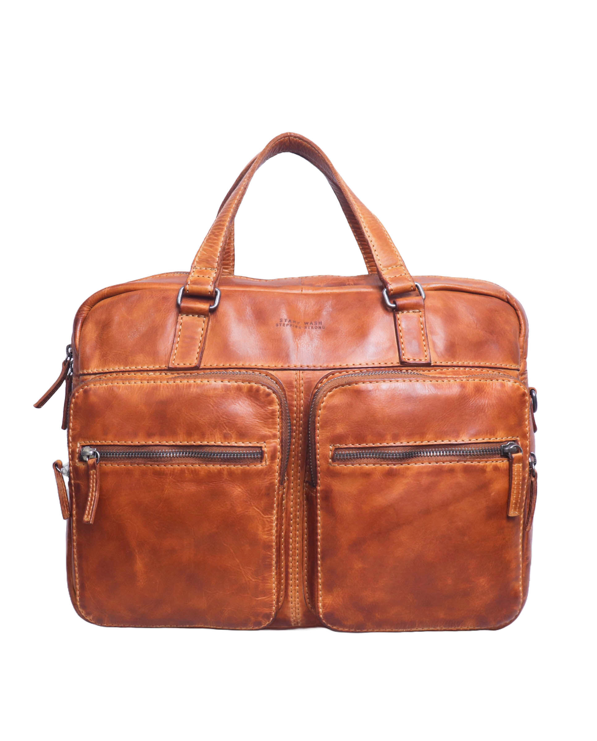 Washed leather briefcase STAMP 129
